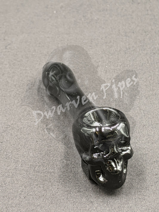 4" Glass Spoon Skull Black