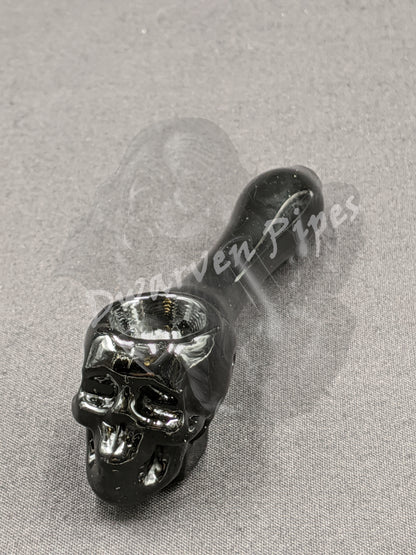 4" Glass Spoon Skull Black