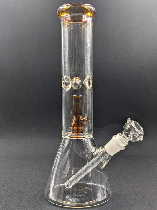 12" Glass Water Pipe Bong Its Beaker within a Beaker Amber
